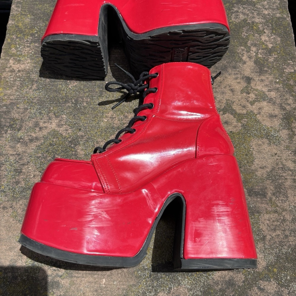 Demonia Camel 203 Red Patent Leather Platform Boots Women's Size 8 Gothic Rave - Picture 5 of 8